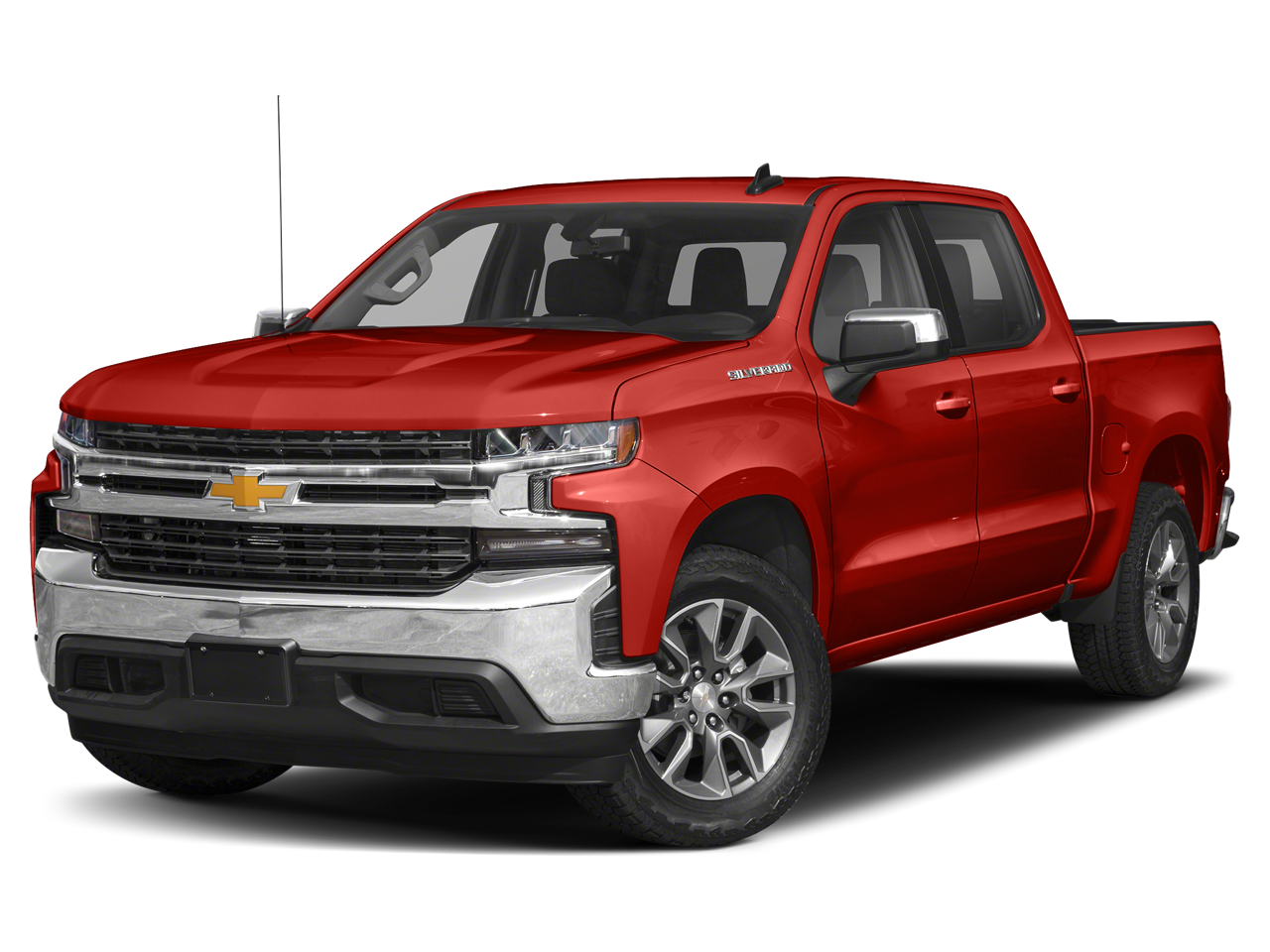 2021 Chevrolet Silverado 1500 LT in Red Hot — front three-quarter view