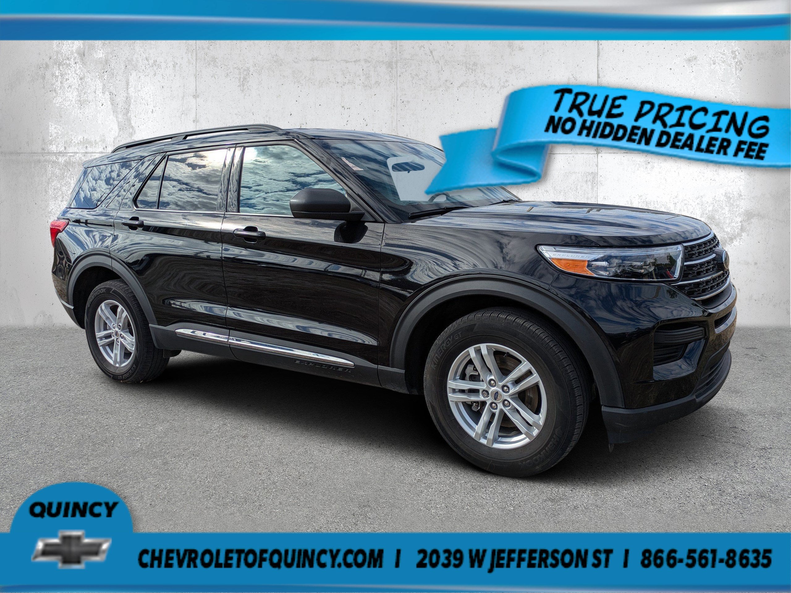 2024 Ford Explorer XLT in Black — front three-quarter view