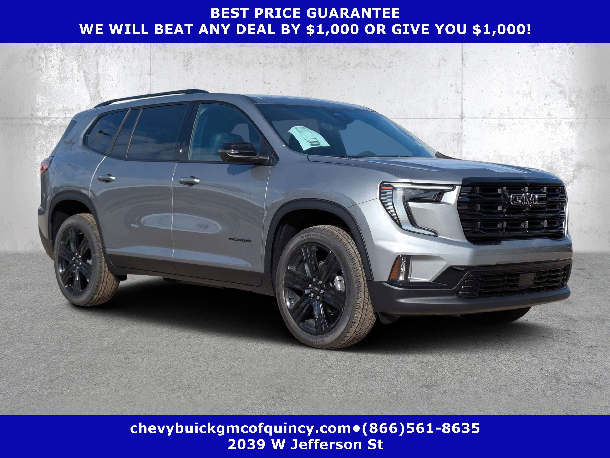2026 GMC Acadia Elevation in Sterling Metallic — front three-quarter view