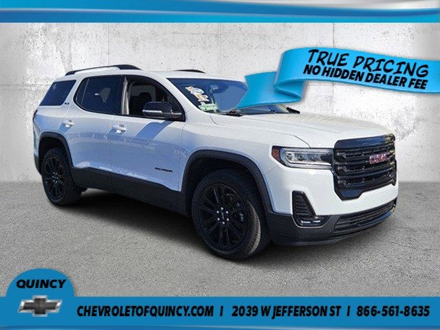 2023 GMC Acadia SLE in Summit White — front three-quarter view