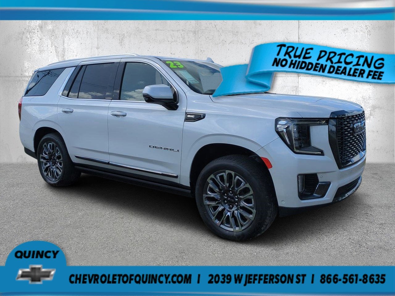 2023 GMC Yukon Denali Ultimate in White Frost Tricoat — front three-quarter view