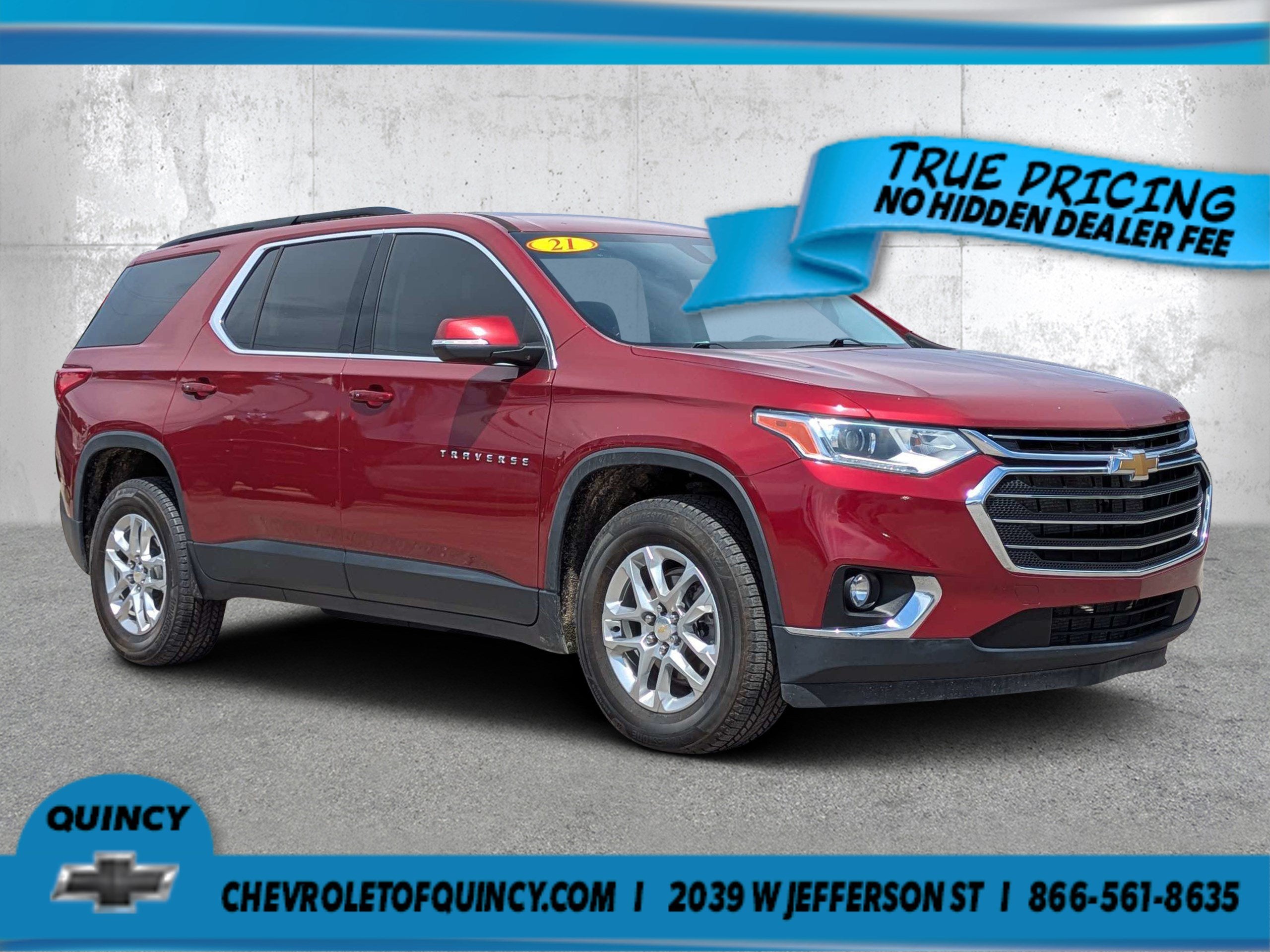 2021 Chevrolet Traverse LT Cloth in Cajun Red Tintcoat — front three-quarter view