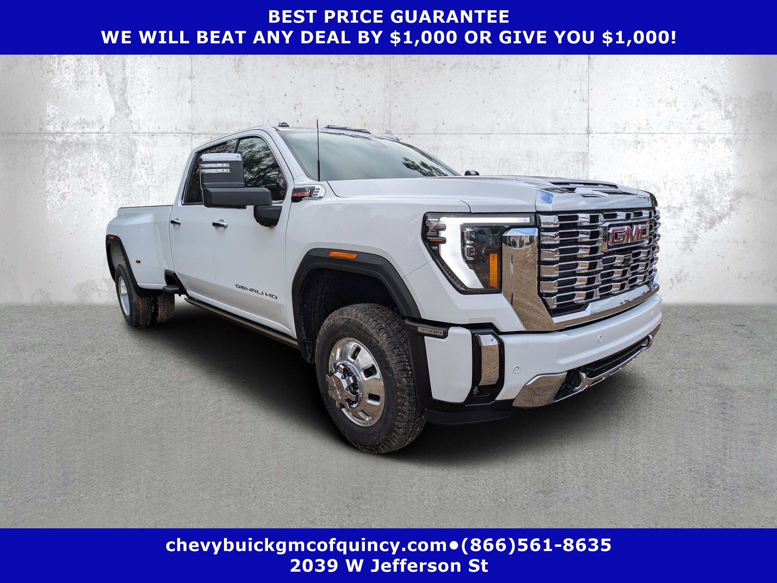 2026 GMC Sierra 3500 HD Denali DRW in Summit White — front three-quarter view