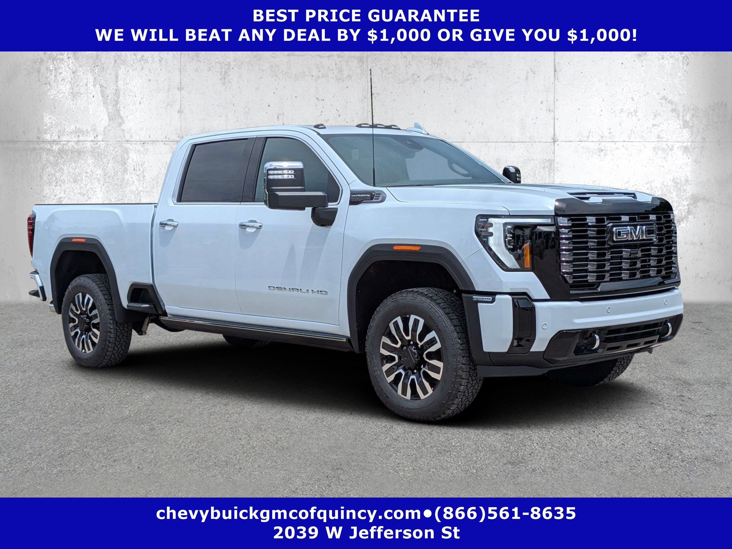 2026 GMC Sierra 2500 HD Denali Ultimate in Glacier White Tricoat — front three-quarter view