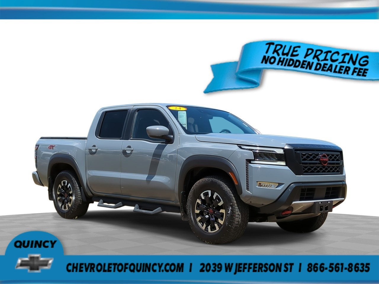 2024 Nissan Frontier Crew Cab PRO-4X 4x4 in Gray — front three-quarter view