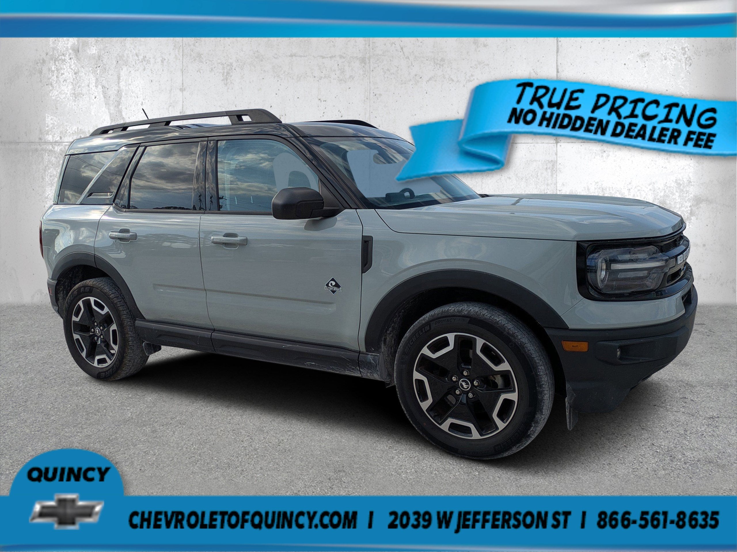 2023 Ford Bronco Sport Outer Banks in Gray — front three-quarter view