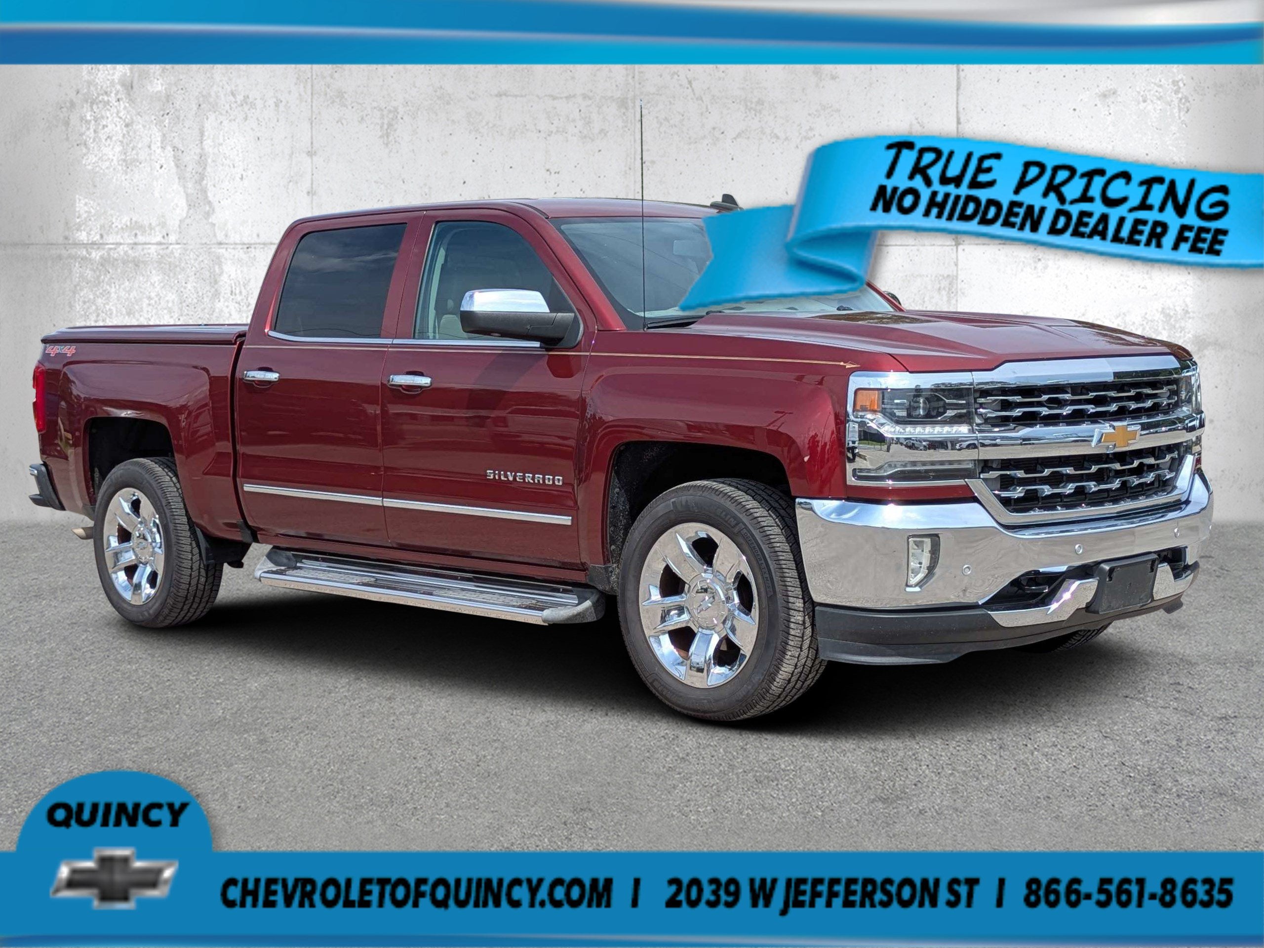2016 Chevrolet Silverado 1500 LTZ in Siren Red Tintcoat — front three-quarter view