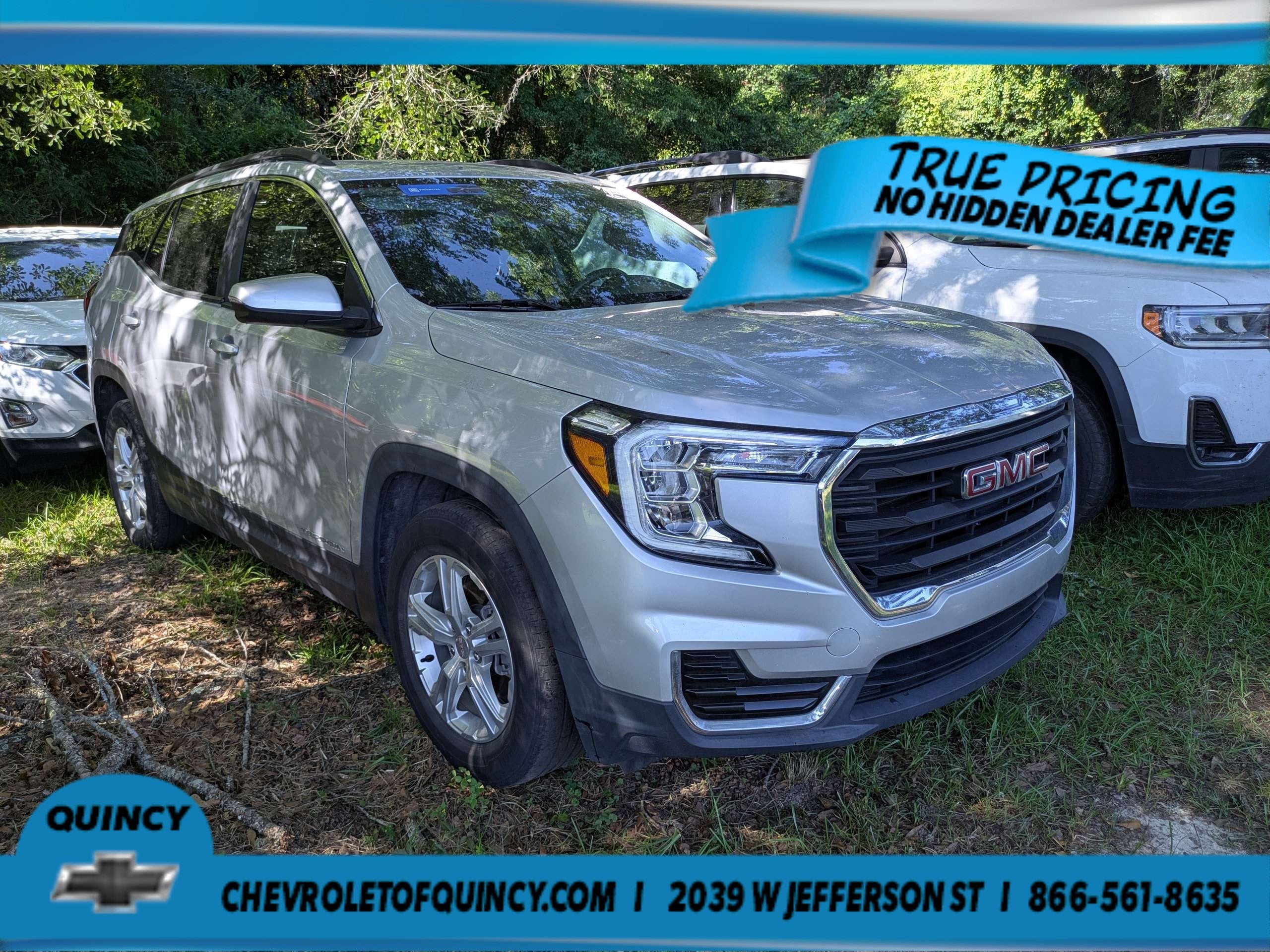 2022 GMC Terrain SLE in Quicksilver Metallic — front three-quarter view