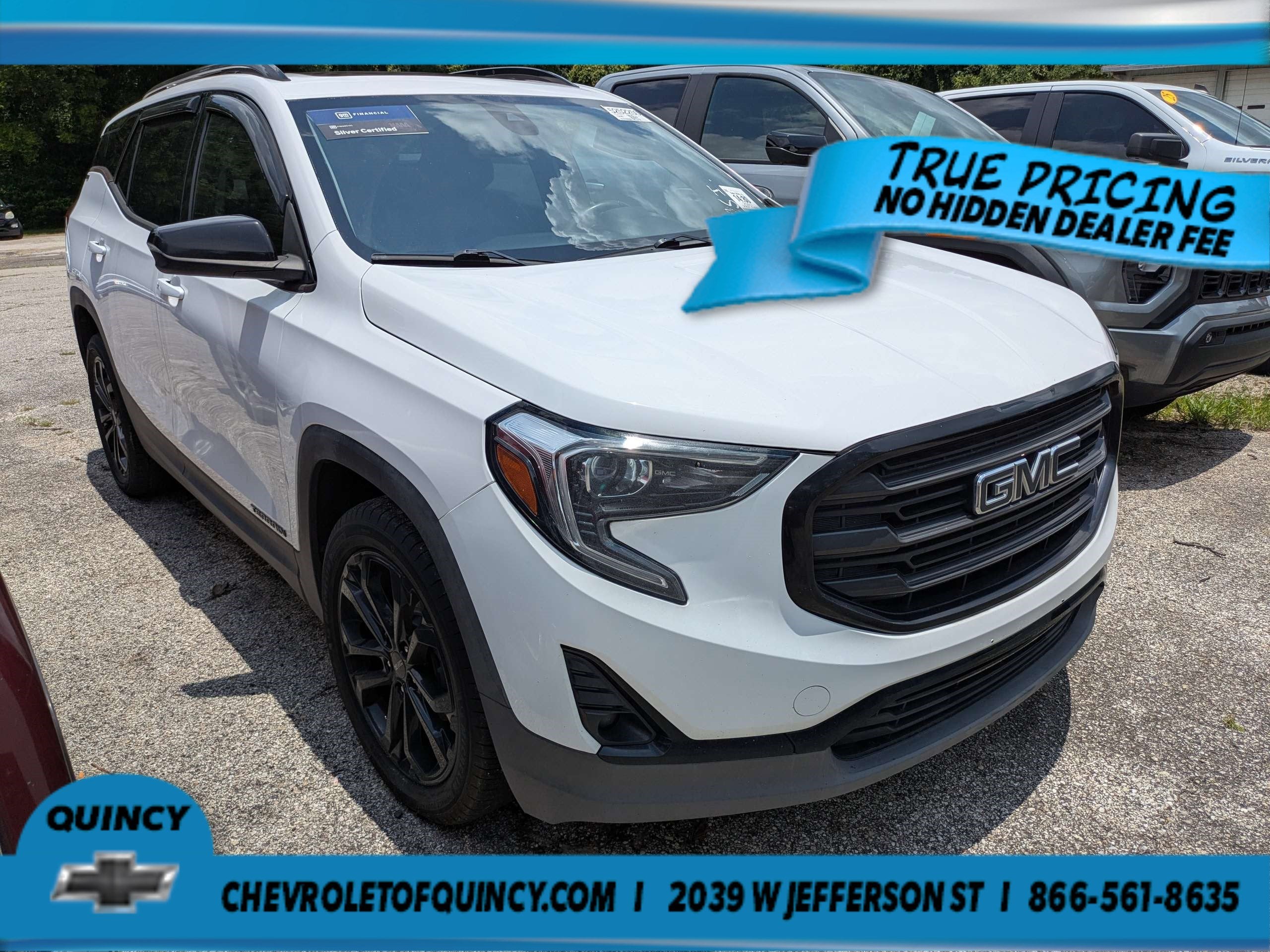 2021 GMC Terrain SLT in Summit White — front three-quarter view
