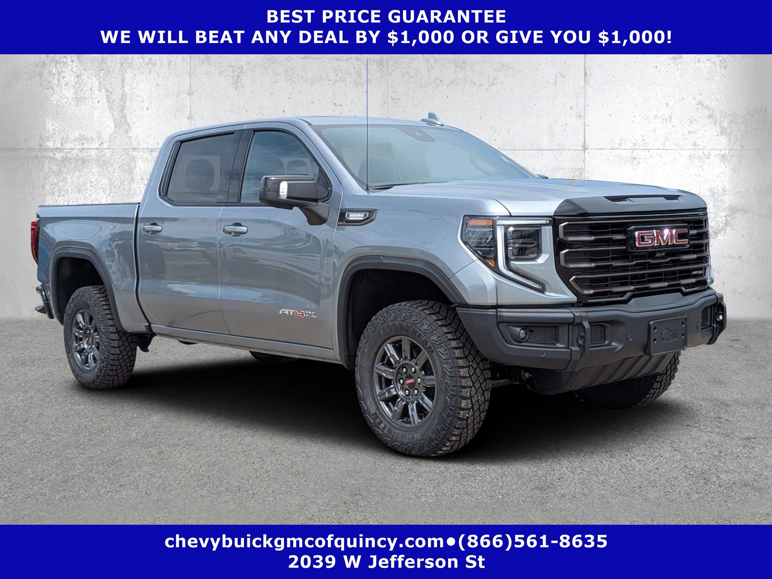 2026 GMC Sierra 1500 AT4X in Sterling Metallic — front three-quarter view