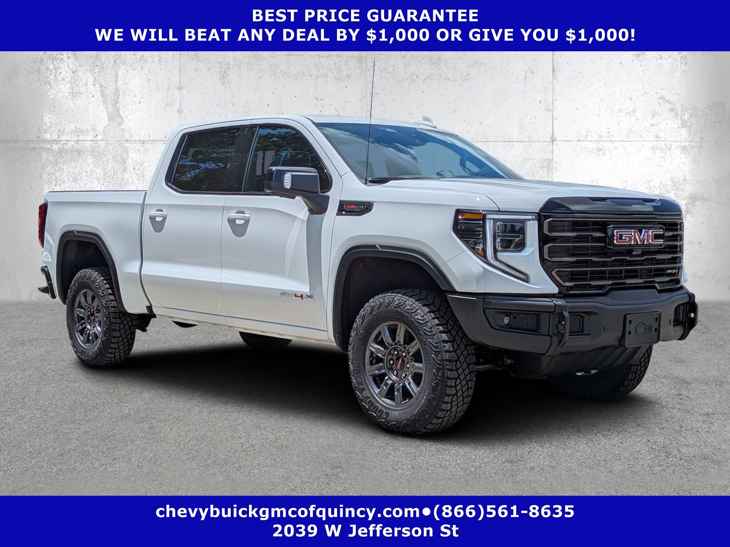 2026 GMC Sierra 1500 AT4X in Summit White — front three-quarter view