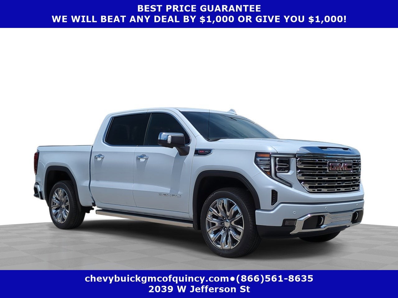 2026 GMC Sierra 1500 Denali in Glacier White Tricoat — front three-quarter view